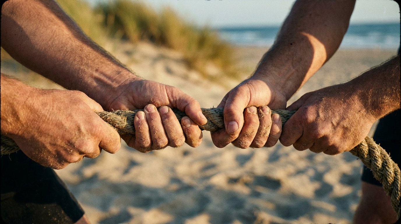 Händer som drar i rep